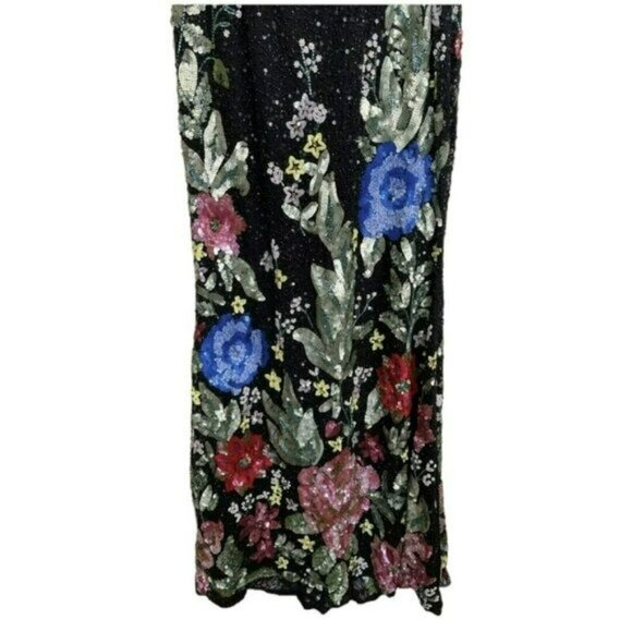 Mac Duggal $798 Black Sequins Floral Maxi Dress Formal Beaded Gown Size 4 NWT - Picture 6 of 12